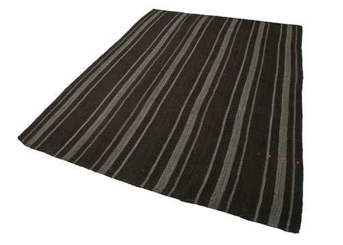 Striped Kilim Brown Striped Goat Hair Handmade Rug 6'0'' x 9'0''