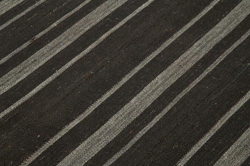 Striped Kilim Brown Striped Goat Hair Handmade Rug 6'0'' x 9'0''