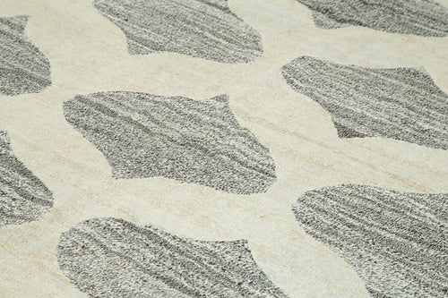 Scrap Grey Geometric Cotton Wool Handmade Area Rug 7'10'' x 10'4''