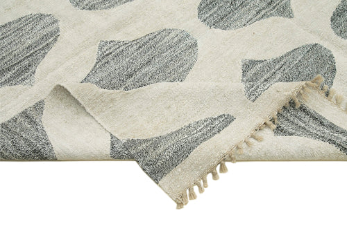 Scrap Grey Geometric Cotton Wool Handmade Area Rug 7'10'' x 10'4''