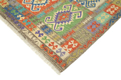 Handmade Area Rug - Green Geometric Cotton Wool Vintage Turkish Carpet 8'7''x11'3''