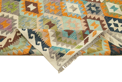 Scrap Orange Geometric Cotton Wool Handmade Area Rug 8'4'' x 11'2''