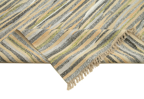 Handmade Area Rug - Pink Geometric Cotton Wool Vintage Hand Woven Carpet 9'3" x 13'6"