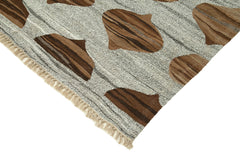 Handmade Area Rug - Blue Geometric Cotton Wool Vintage Handwoven Carpet 7'9''x10'7''