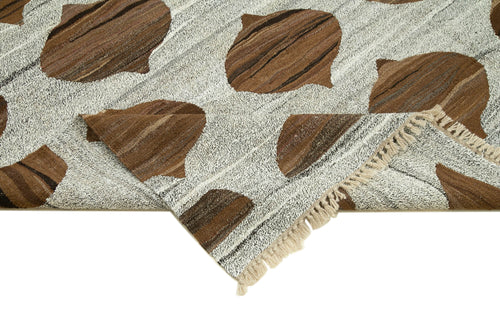 Handmade Area Rug - Blue Geometric Cotton Wool Vintage Handwoven Carpet 7'9''x10'7''