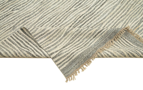 Scrap Grey Geometric Cotton Wool Handmade Area Rug 8'8'' x 12'1''