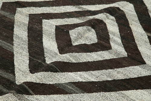 Scrap Grey Geometric Cotton Wool Handmade Area Rug 8'4'' x 10'5''