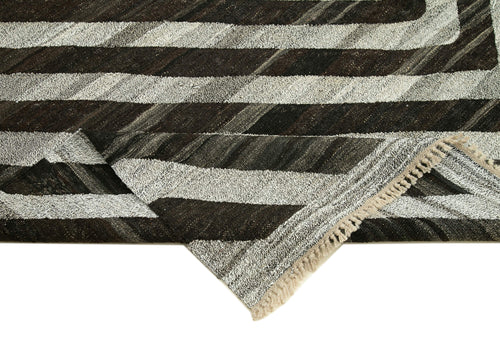 Scrap Grey Geometric Cotton Wool Handmade Area Rug 8'4'' x 10'5''