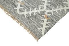 Handmade Area Rug - Grey Geometric Cotton Wool Rug 8'4'' x 11'6'' for Living Room