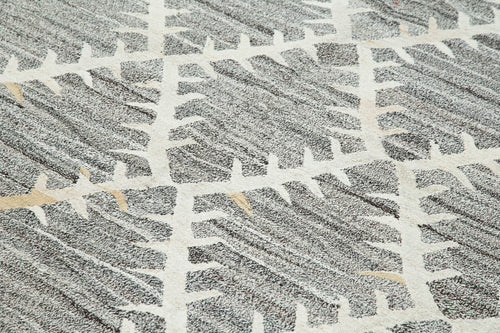 Handmade Area Rug - Grey Geometric Cotton Wool Rug 8'4'' x 11'6'' for Living Room