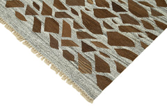 Handmade Area Rug – Grey Geometric Cotton Wool Vintage Handwoven Carpet 8'x10'8"