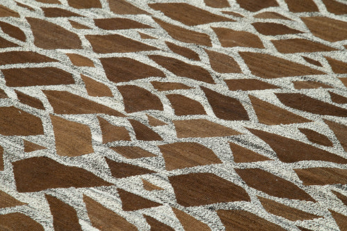 Handmade Area Rug – Grey Geometric Cotton Wool Vintage Handwoven Carpet 8'x10'8"