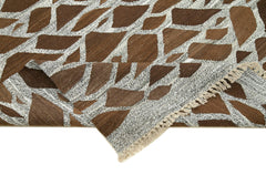 Handmade Area Rug – Grey Geometric Cotton Wool Vintage Handwoven Carpet 8'x10'8"