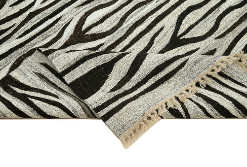 Scrap Grey Geometric Cotton Wool Handmade Area Rug 8'2'' x 10'8''