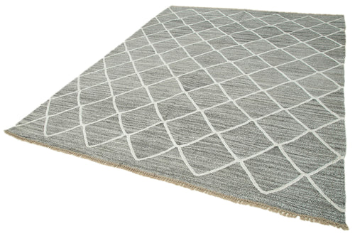 Handmade Area Rug – Grey Geometric Cotton Wool Turkish Wool Carpet 7'11''x10'5''