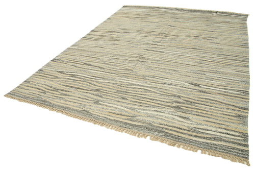 Scrap Beige Geometric Cotton Wool Handmade Area Rug 8'0'' x 10'8''