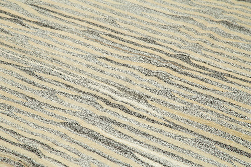 Scrap Beige Geometric Cotton Wool Handmade Area Rug 8'0'' x 10'8''