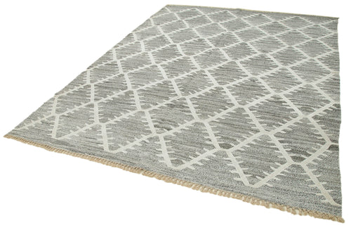 Scrap Grey Geometric Cotton Wool Handmade Area Rug 7'10'' x 10'5''