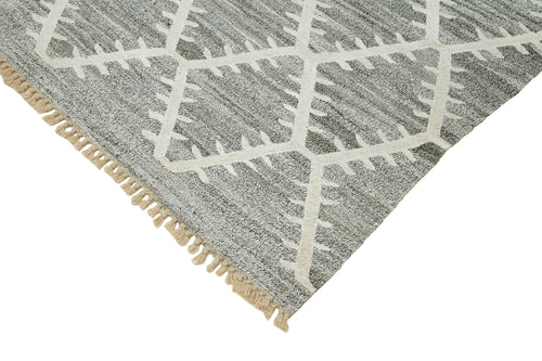 Scrap Grey Geometric Cotton Wool Handmade Area Rug 7'10'' x 10'5''