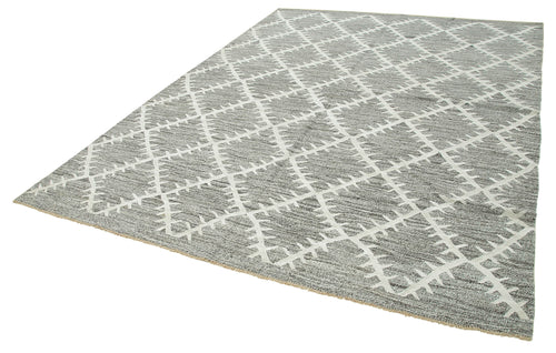 Scrap Grey Geometric Cotton Wool Handmade Area Rug 8'0'' x 10'8''