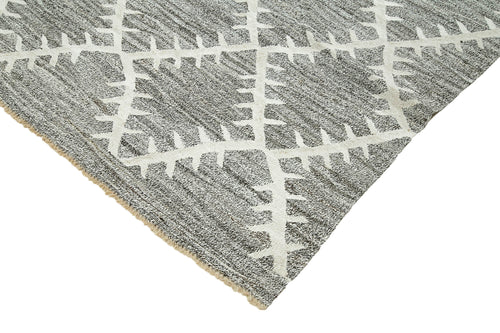 Scrap Grey Geometric Cotton Wool Handmade Area Rug 8'0'' x 10'8''
