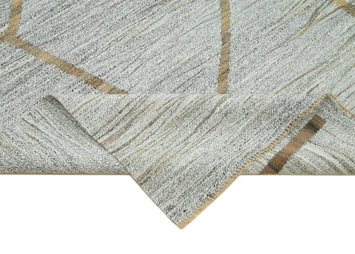 Scrap Grey Geometric Cotton Wool Handmade Area Rug 8'10'' x 12'2''