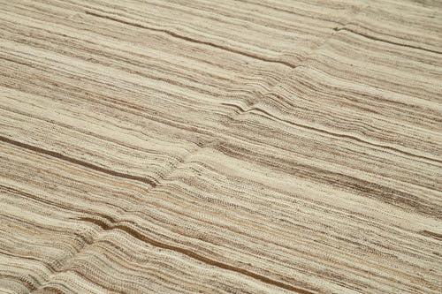 Handmade Area Rug – Beige Geometric Wool Cotton Carpet 8'1''x13'9'' Durable Soft Texture