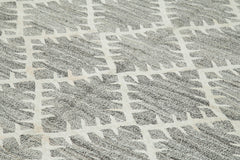 Handmade Area Rug - Grey Geometric Cotton Wool Vintage Hand Woven Carpet 8'4"x11'6"