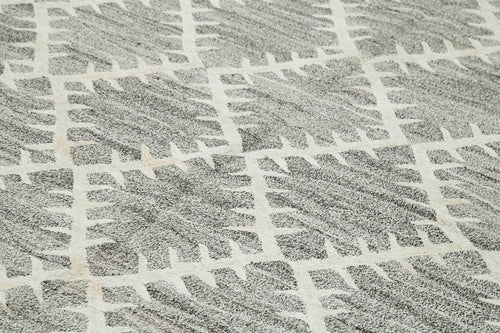 Handmade Area Rug - Grey Geometric Cotton Wool Vintage Hand Woven Carpet 8'4"x11'6"