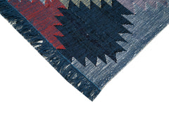 Handmade Area Rug - Blue Geometric Cotton Wool Turkish Wool Rug 8'2''x11'7''
