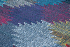 Handmade Area Rug - Blue Geometric Cotton Wool Turkish Wool Rug 8'2''x11'7''