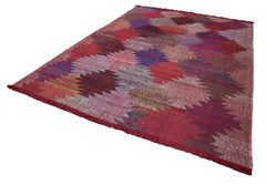 Scrap Red Geometric Cotton Wool Handmade Area Rug 8'0'' x 11'2''