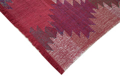 Scrap Red Geometric Cotton Wool Handmade Area Rug 8'0'' x 11'2''