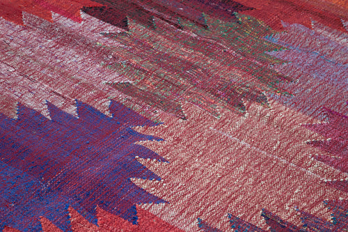 Scrap Red Geometric Cotton Wool Handmade Area Rug 8'0'' x 11'2''