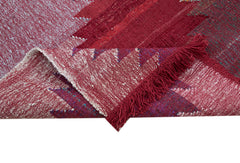 Scrap Red Geometric Cotton Wool Handmade Area Rug 8'0'' x 11'2''