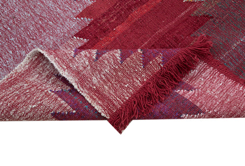 Scrap Red Geometric Cotton Wool Handmade Area Rug 8'0'' x 11'2''