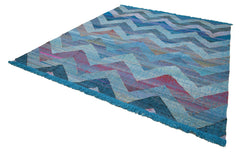 Scrap Blue Geometric Cotton Wool Handmade Area Rug 9'2'' x 10'8''