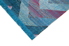 Scrap Blue Geometric Cotton Wool Handmade Area Rug 9'2'' x 10'8''