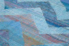 Scrap Blue Geometric Cotton Wool Handmade Area Rug 9'2'' x 10'8''