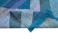 Scrap Blue Geometric Cotton Wool Handmade Area Rug 9'2'' x 10'8''