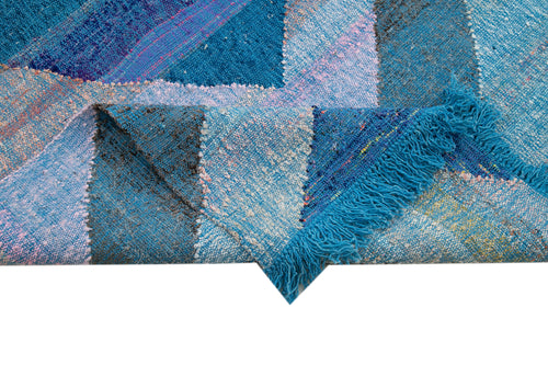 Scrap Blue Geometric Cotton Wool Handmade Area Rug 9'2'' x 10'8''