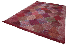 Handmade Area Rug - Red Geometric Cotton Wool Durable Turkish Wool Carpet 7'11'' x 11'3''