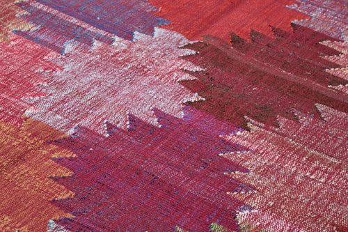 Handmade Area Rug - Red Geometric Cotton Wool Durable Turkish Wool Carpet 7'11'' x 11'3''