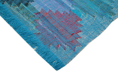 Handmade Area Rug - Blue Geometric Cotton Wool Rug 7'10'' x 12'2'' for Living Room