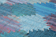 Handmade Area Rug - Blue Geometric Cotton Wool Rug 7'10'' x 12'2'' for Living Room