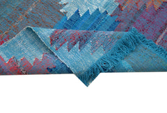 Handmade Area Rug - Blue Geometric Cotton Wool Rug 7'10'' x 12'2'' for Living Room