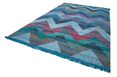 Handmade Area Rug – Blue Geometric Cotton Wool Rug 8'5''x13'0'' Durable Soft Carpet