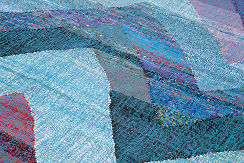 Handmade Area Rug – Blue Geometric Cotton Wool Rug 8'5''x13'0'' Durable Soft Carpet