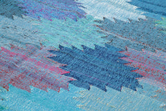 Handmade Area Rug - Blue Geometric Cotton Wool Vintage Handwoven Carpet 8'2'' x 14'5''