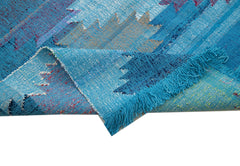 Handmade Area Rug - Blue Geometric Cotton Wool Vintage Handwoven Carpet 8'2'' x 14'5''